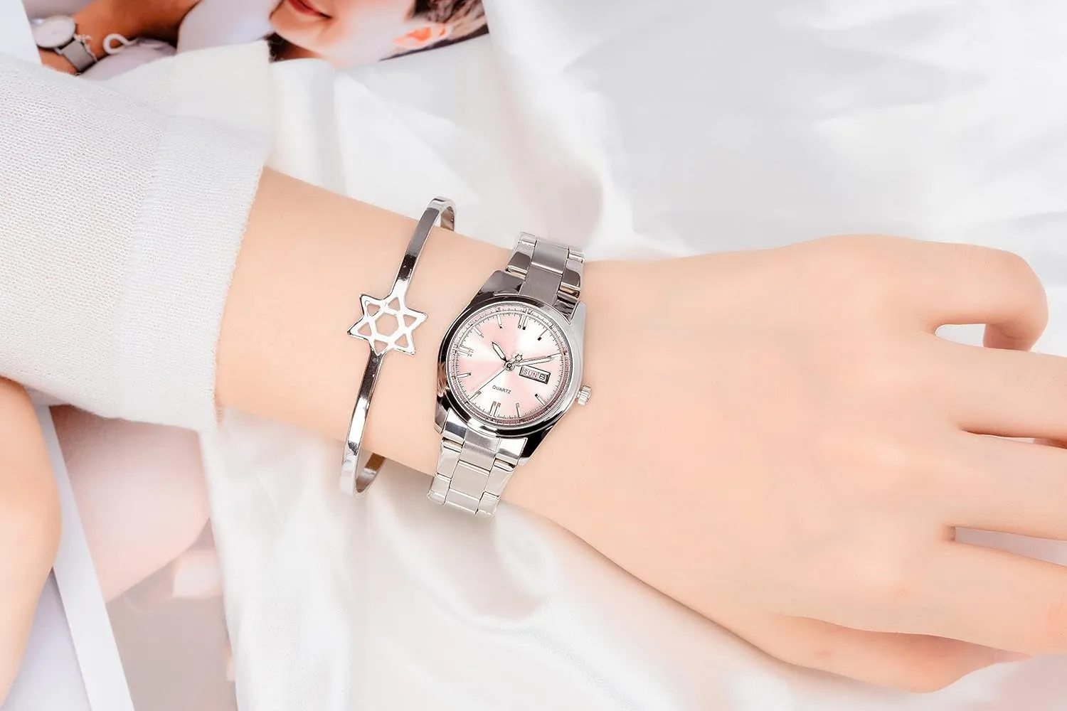 carlien Women's Luxury Watches Luminous Waterproof Calendar Ladies Stainless Steel Dress Quartz Wrist Watch