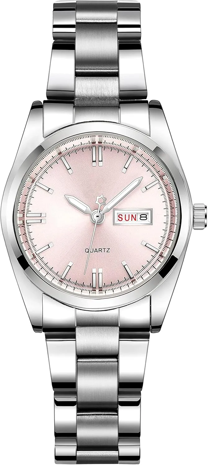 carlien Women's Luxury Watches Luminous Waterproof Calendar Ladies Stainless Steel Dress Quartz Wrist Watch