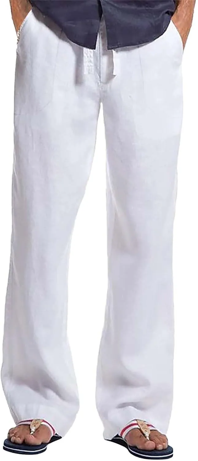 Casual Linen Pants for Men Stretchy Elastic Waist Loose Fit Lightweight Work Casual Lightweight Yoga Vacation Pants