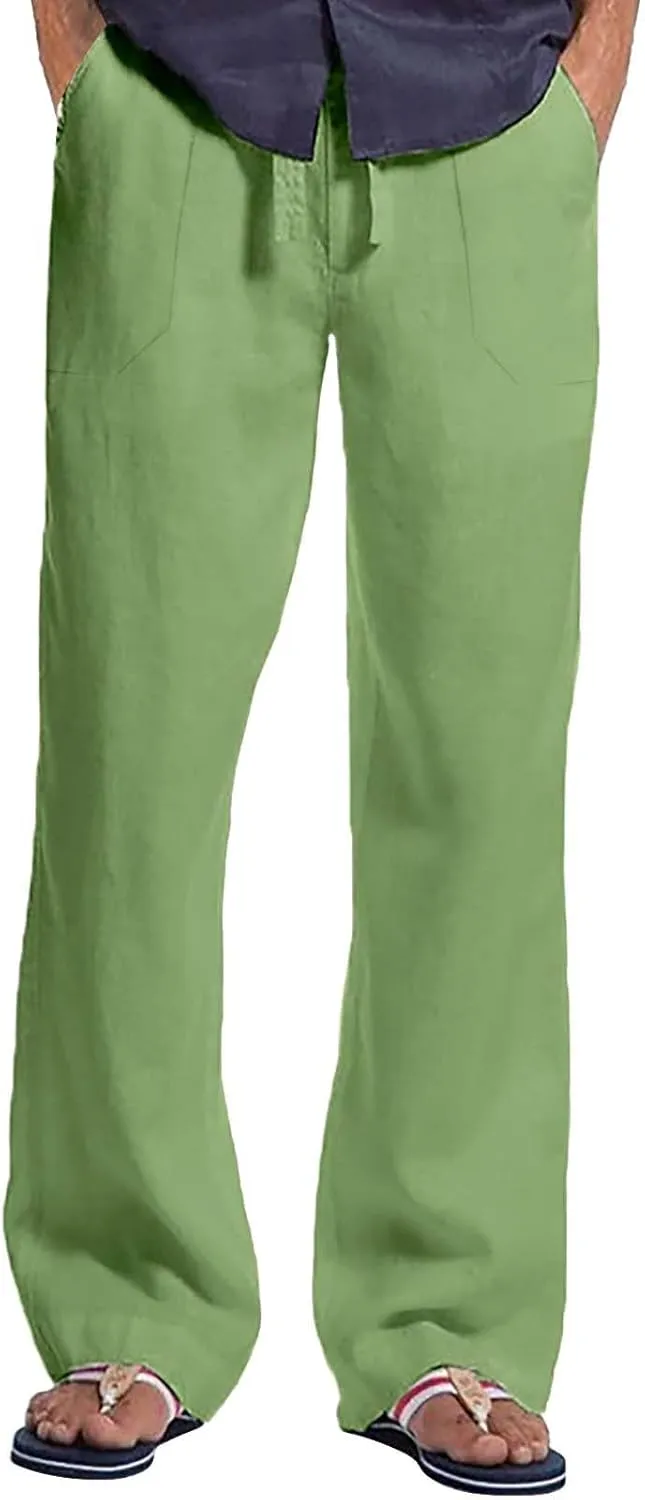 Casual Linen Pants for Men Stretchy Elastic Waist Loose Fit Lightweight Work Casual Lightweight Yoga Vacation Pants
