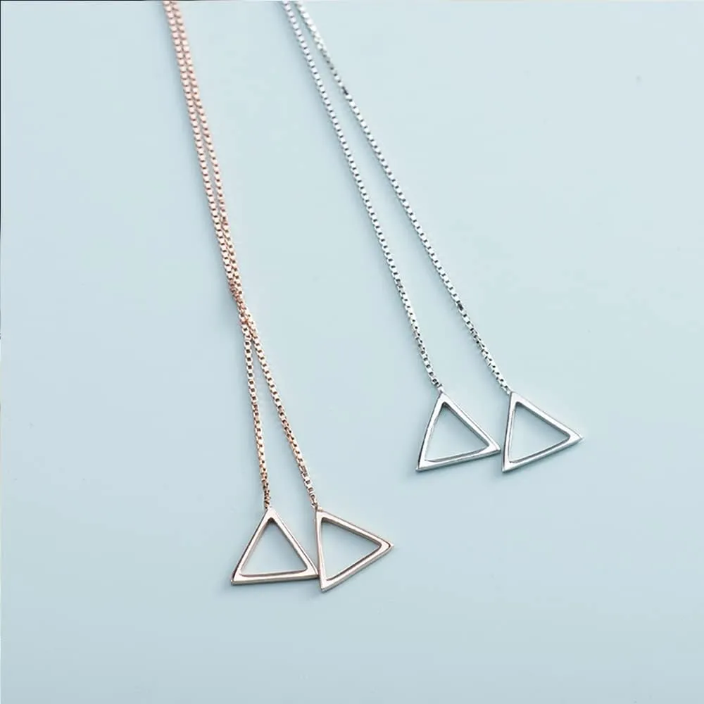 Chain Threader Earrings Silver Cute Minimalist 75mm Long Chain Link Dangling Bar Neadle and Thread Pull Through Earrings