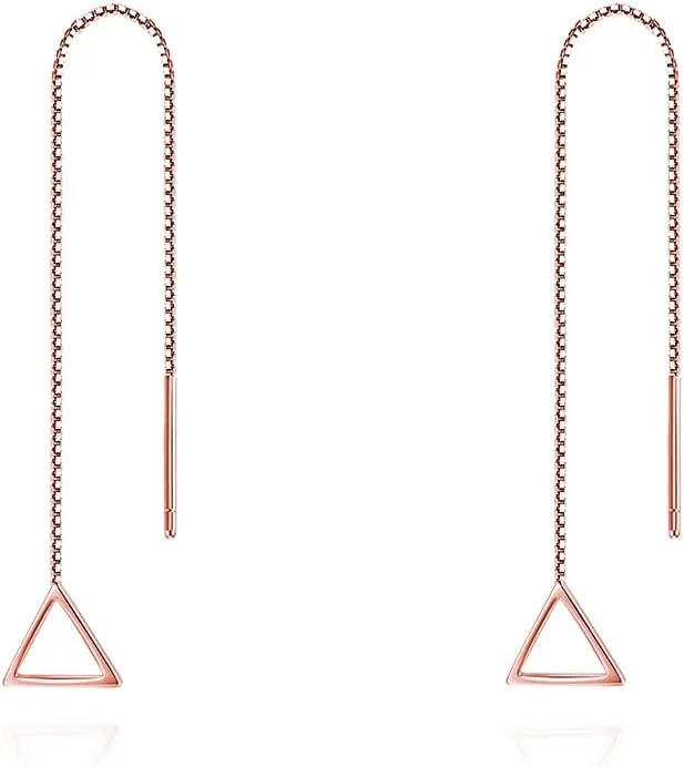 Chain Threader Earrings Silver Cute Minimalist 75mm Long Chain Link Dangling Bar Neadle and Thread Pull Through Earrings