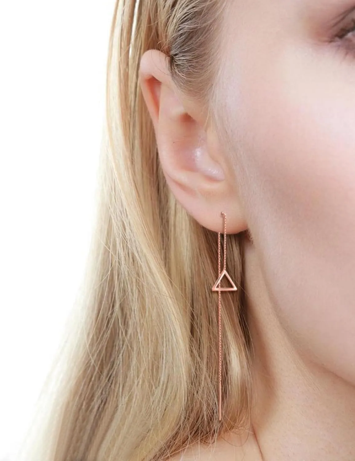 Chain Threader Earrings Silver Cute Minimalist 75mm Long Chain Link Dangling Bar Neadle and Thread Pull Through Earrings
