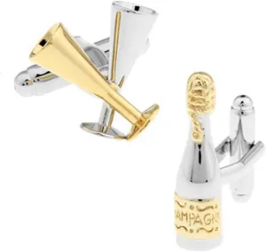 Champagne Wine Bottle and Glasses Cufflinks  Elegant Accessory for Wine Lovers, Ideal for Celebrations and Formal Events