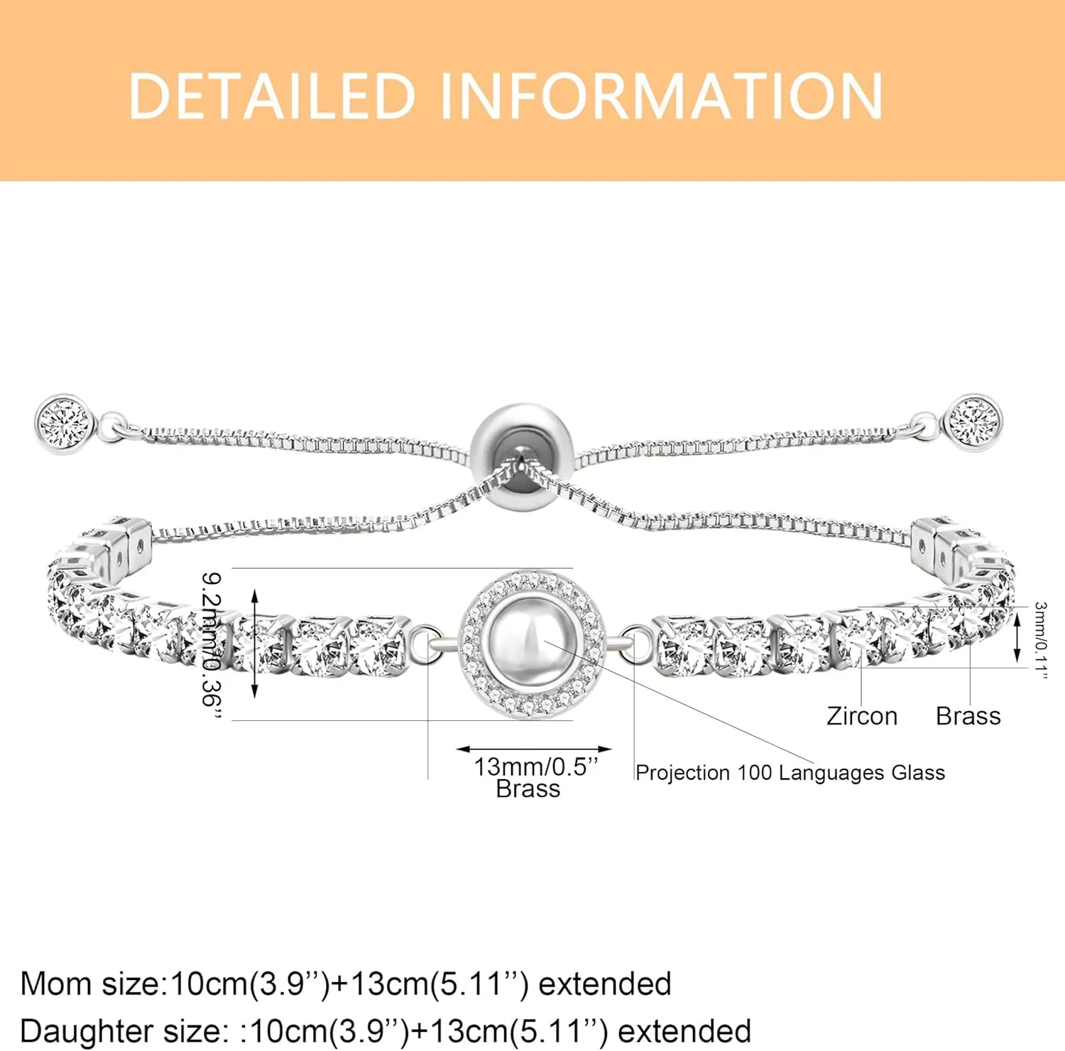Classic Tennis Bracelet with 100 Different Language I Love You Bracelets for Women Platinum Plated/Gold Plated/Rose Gold Plated Jewelry Gift for Wife Best Friends Sisters 1 2pc