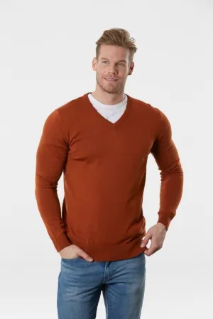 Classic V Neck Pullover Rust BL9524