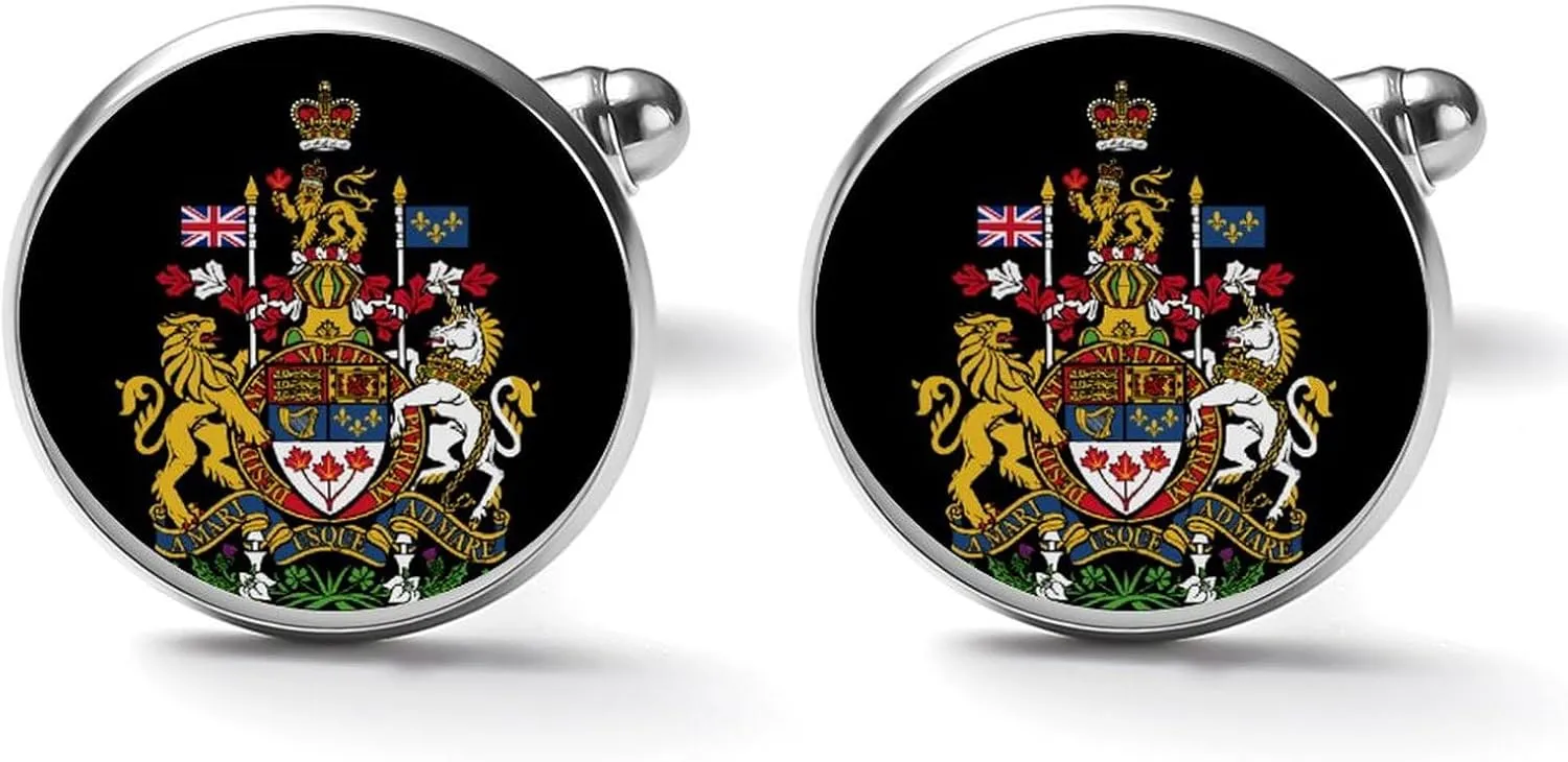Coat of Arms of Canada Mens Classic Cufflinks Custom Shirt Cuff Links Jewelry Accessories for Business Wedding 0.7" 0.8"