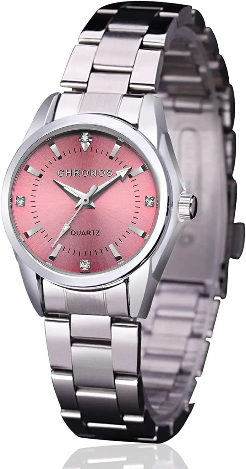 cofuo Women Lady Dress Analog Quartz Watch with Stainless Steel Band, Casual Fashion Waterproof Watches Roman Numeral Diamond Rhinestone Luminous Wristwatch