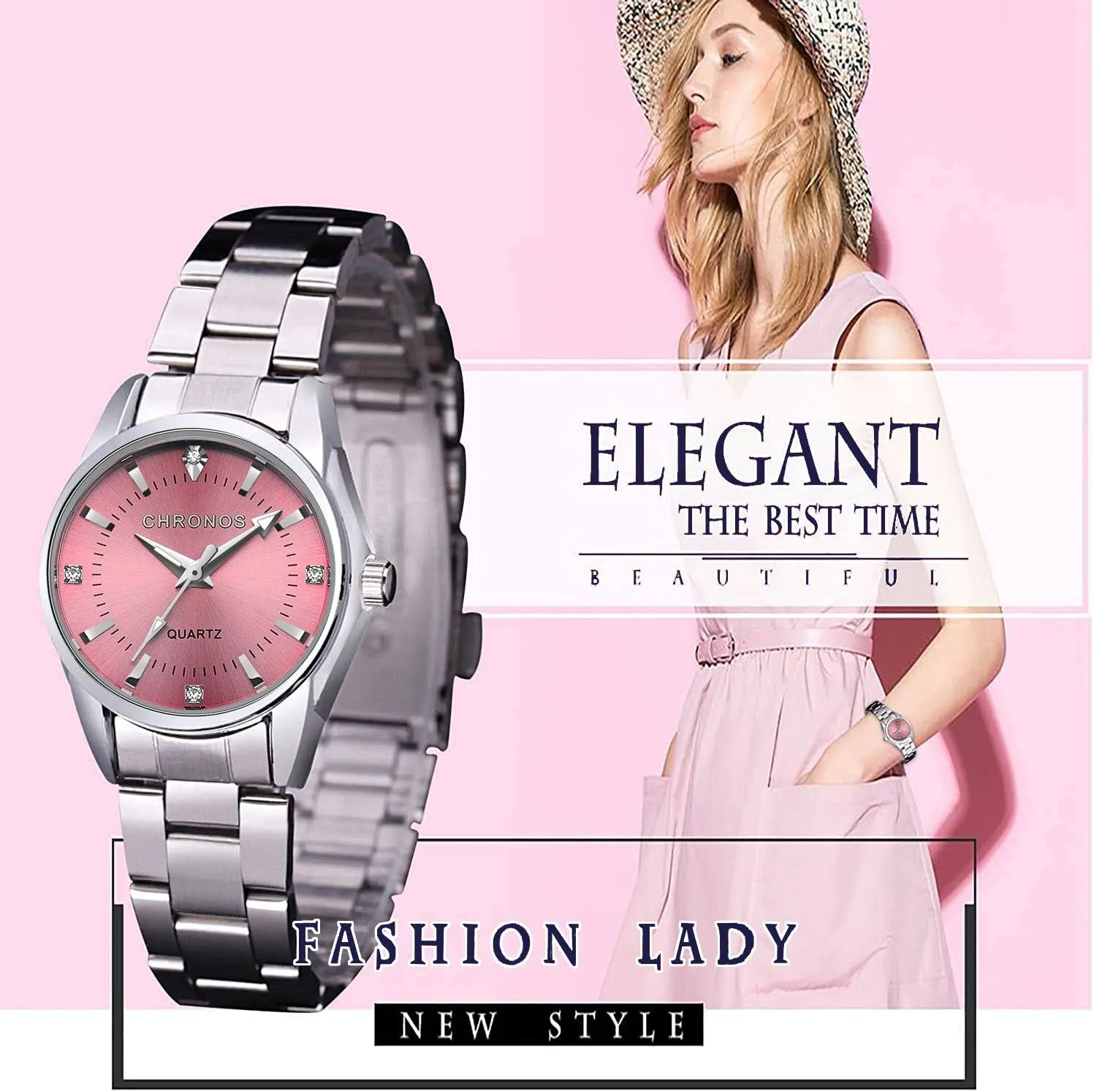 cofuo Women Lady Dress Analog Quartz Watch with Stainless Steel Band, Casual Fashion Waterproof Watches Roman Numeral Diamond Rhinestone Luminous Wristwatch