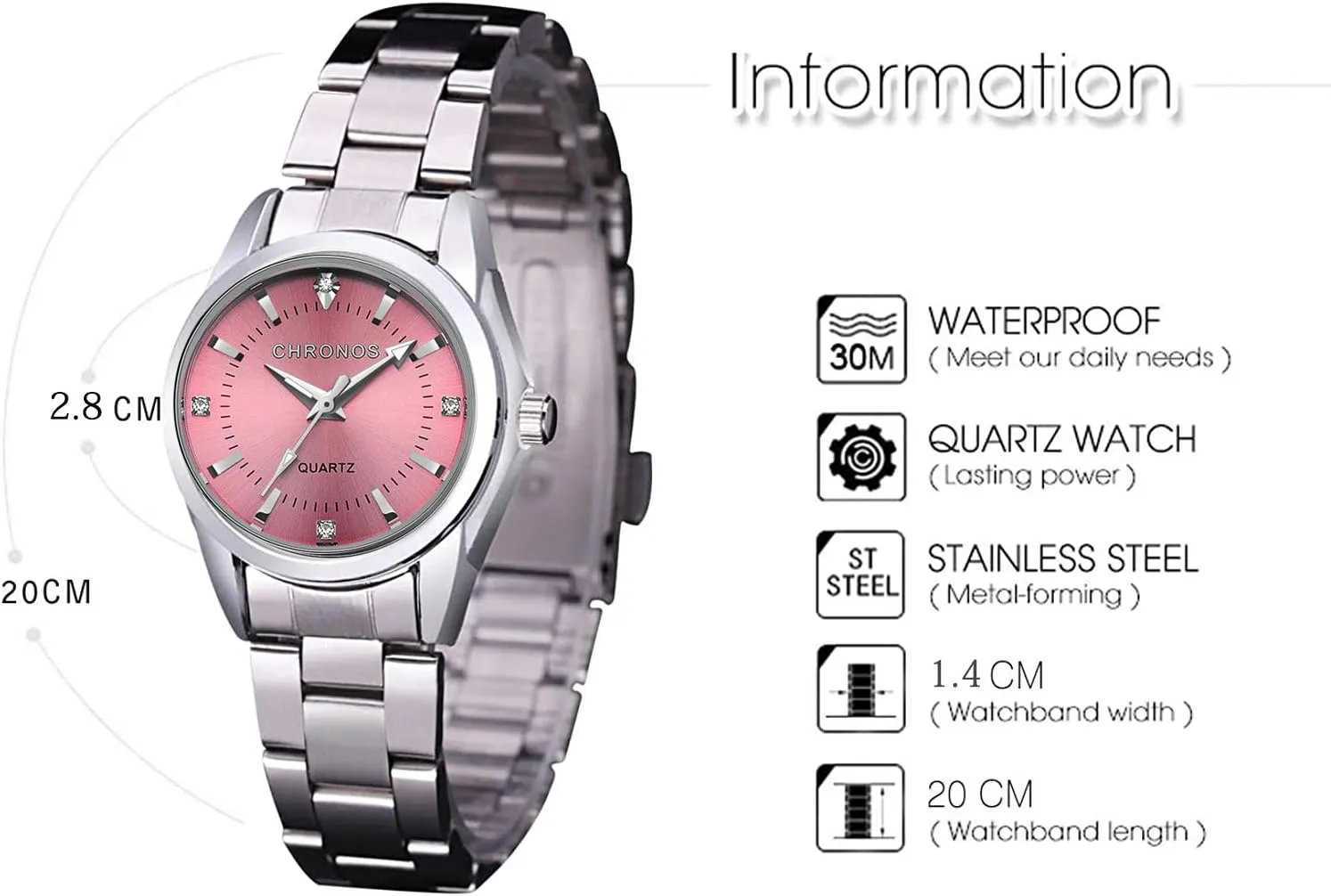 cofuo Women Lady Dress Analog Quartz Watch with Stainless Steel Band, Casual Fashion Waterproof Watches Roman Numeral Diamond Rhinestone Luminous Wristwatch