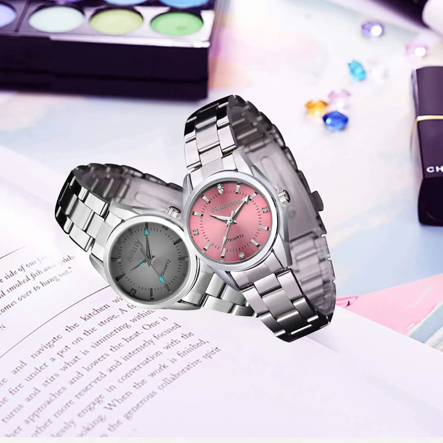 cofuo Women Lady Dress Analog Quartz Watch with Stainless Steel Band, Casual Fashion Waterproof Watches Roman Numeral Diamond Rhinestone Luminous Wristwatch