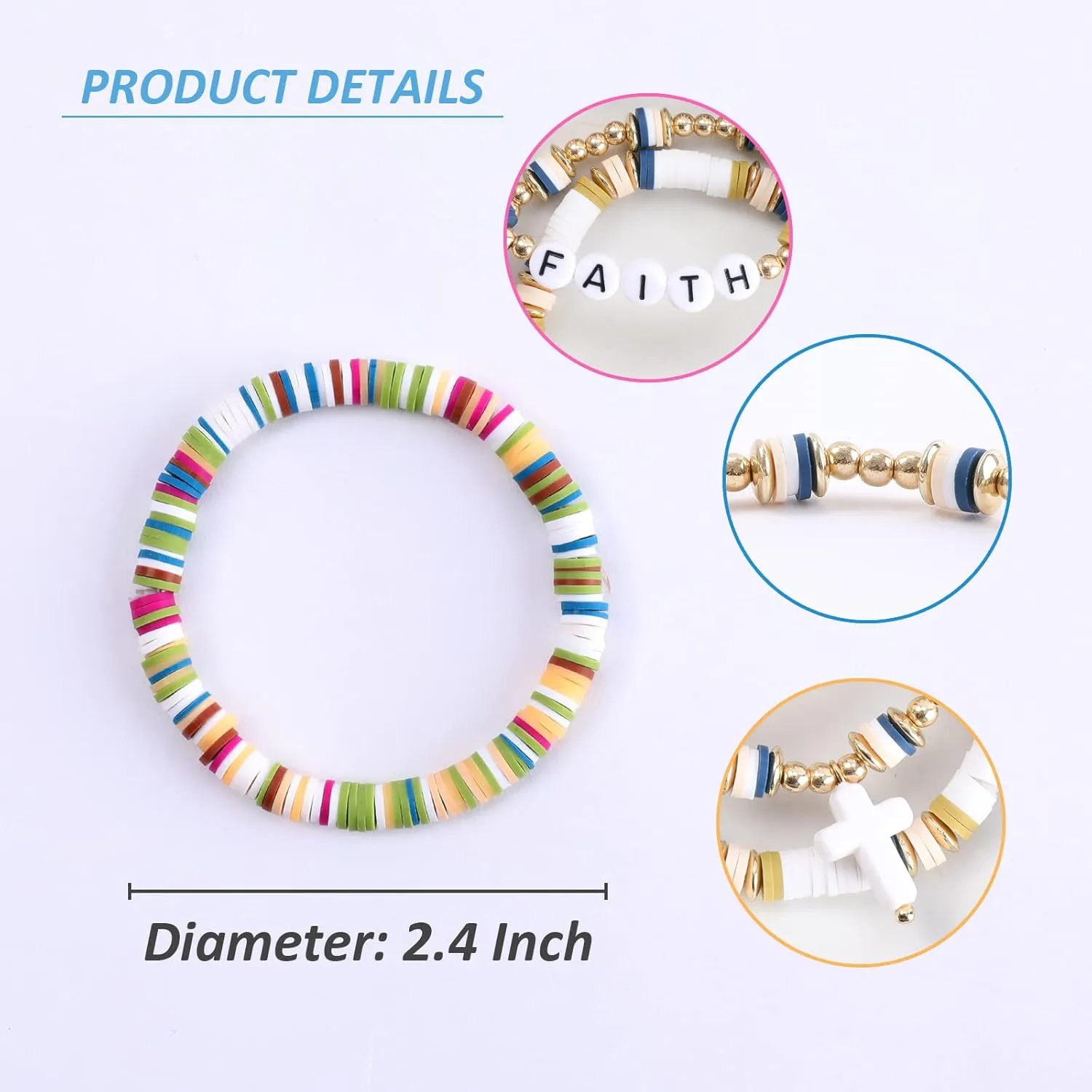 Colorful Heishi Surfer Bracelets Set for Women Stackable Clay Beaded Bracelets Disc Stretch Preppy Bracelets Smiley Face Friendship Bracelets Team Cheer Bulk Boho Summer Beach Jewelry Gift