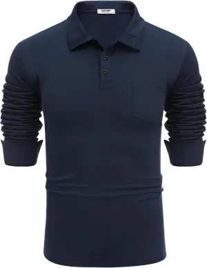 COOFANDY Men's Casual Polo Shirt Long Sleeve Classic Plaid Button Tees with Pockets