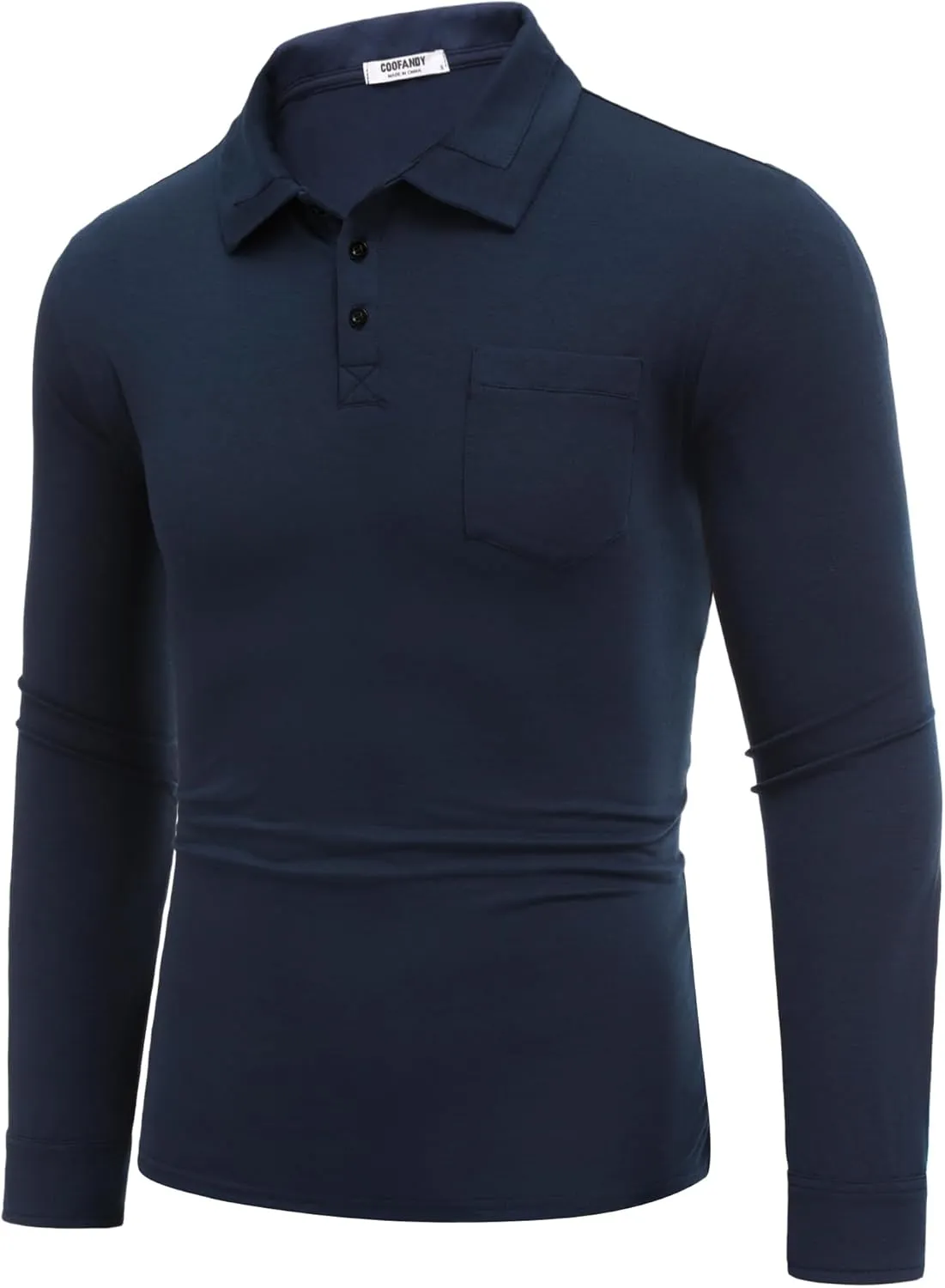 COOFANDY Men's Casual Polo Shirt Long Sleeve Classic Plaid Button Tees with Pockets