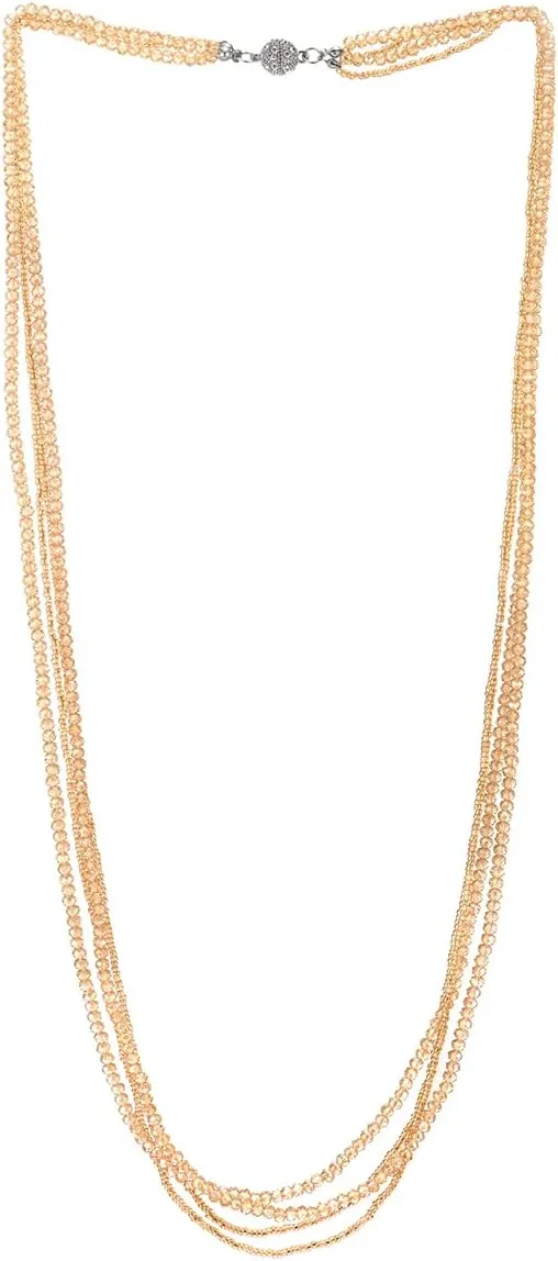 COOLSTEELANDBEYOND Long Multi-Strand Statement Necklace For Women, Elegant Layered Waterfall Chains, Crystal Beads Pendant