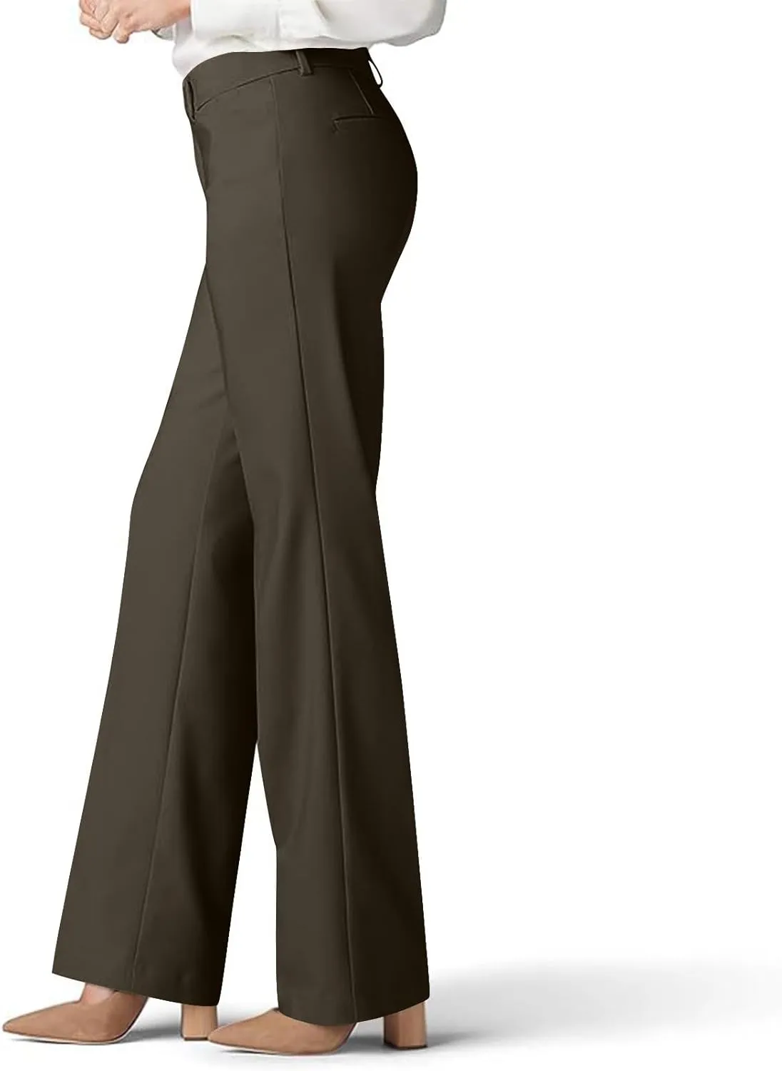 Cotton Linen High Waist Wide Leg Work Pants Slacks for Women Casual Grey Trousers with Pockets Comfortable Relaxed Fit