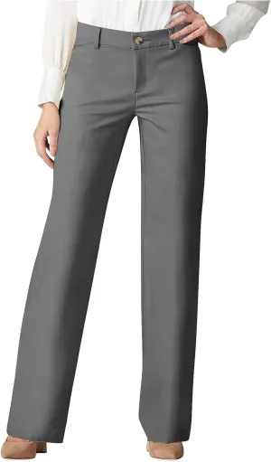 Cotton Linen High Waist Wide Leg Work Pants Slacks for Women Casual Grey Trousers with Pockets Comfortable Relaxed Fit