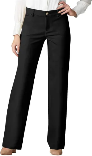 Cotton Linen High Waist Wide Leg Work Pants Slacks for Women Casual Grey Trousers with Pockets Comfortable Relaxed Fit