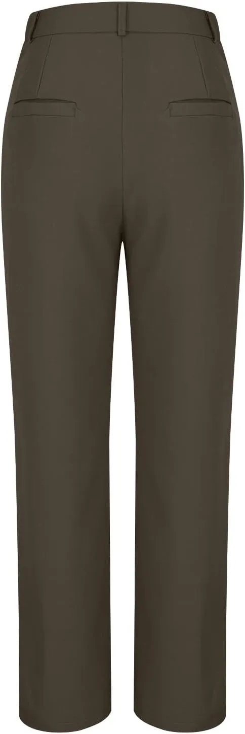 Cotton Linen High Waist Wide Leg Work Pants Slacks for Women Casual Grey Trousers with Pockets Comfortable Relaxed Fit