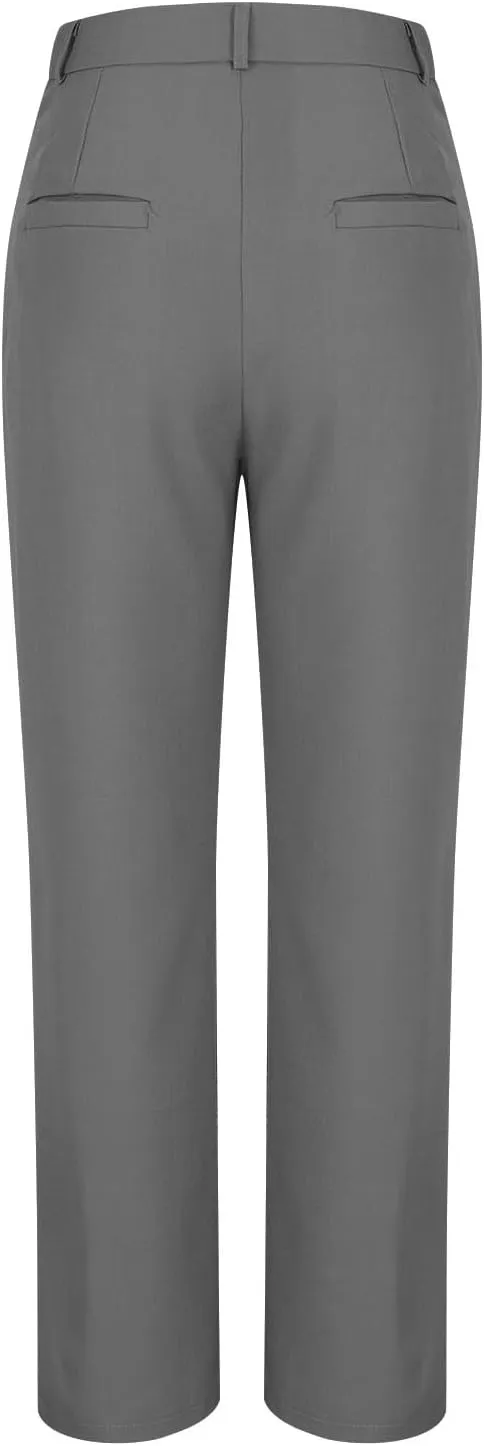 Cotton Linen High Waist Wide Leg Work Pants Slacks for Women Casual Grey Trousers with Pockets Comfortable Relaxed Fit