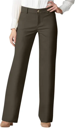 Cotton Linen High Waist Wide Leg Work Pants Slacks for Women Casual Grey Trousers with Pockets Comfortable Relaxed Fit