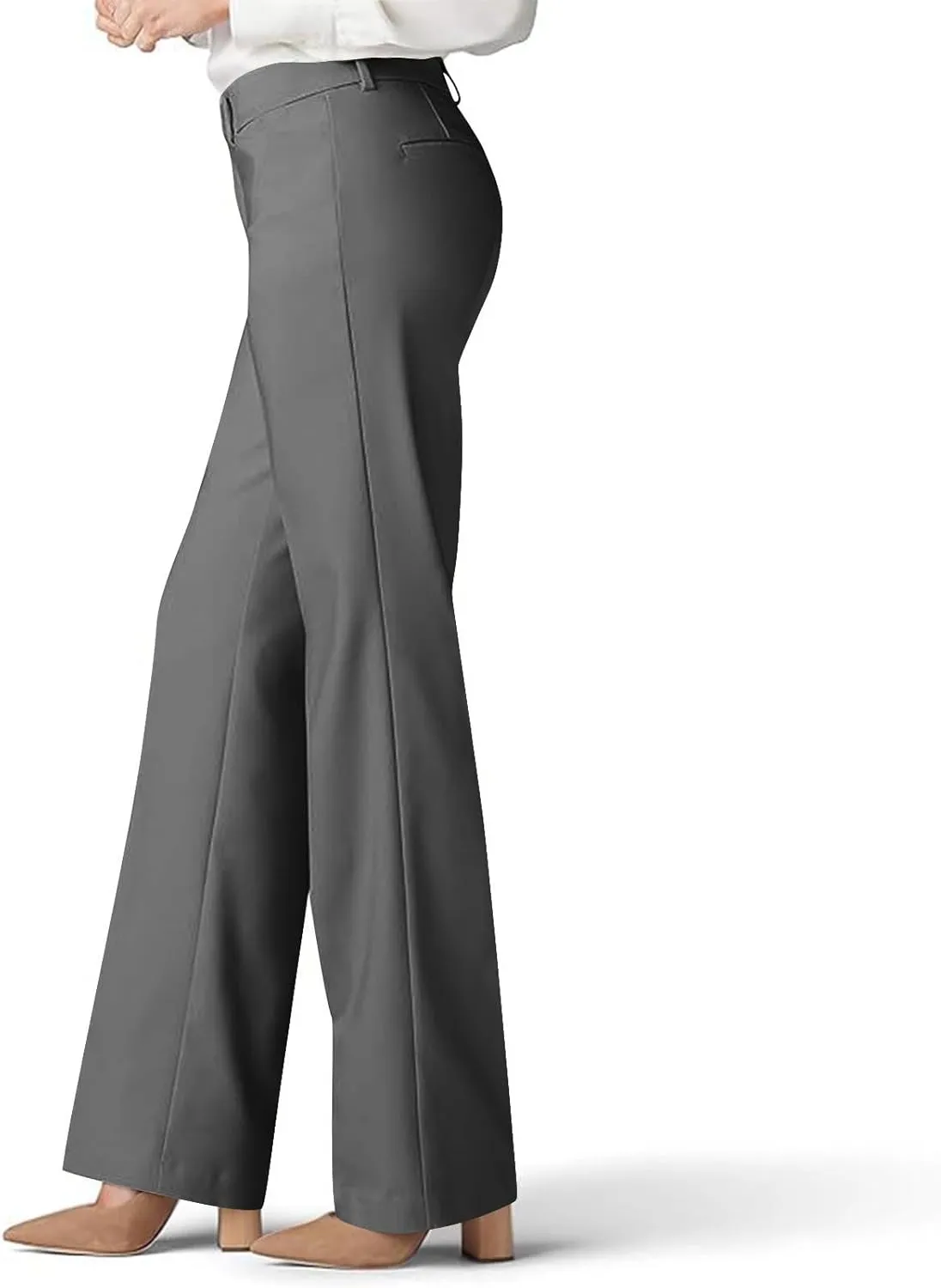 Cotton Linen High Waist Wide Leg Work Pants Slacks for Women Casual Grey Trousers with Pockets Comfortable Relaxed Fit