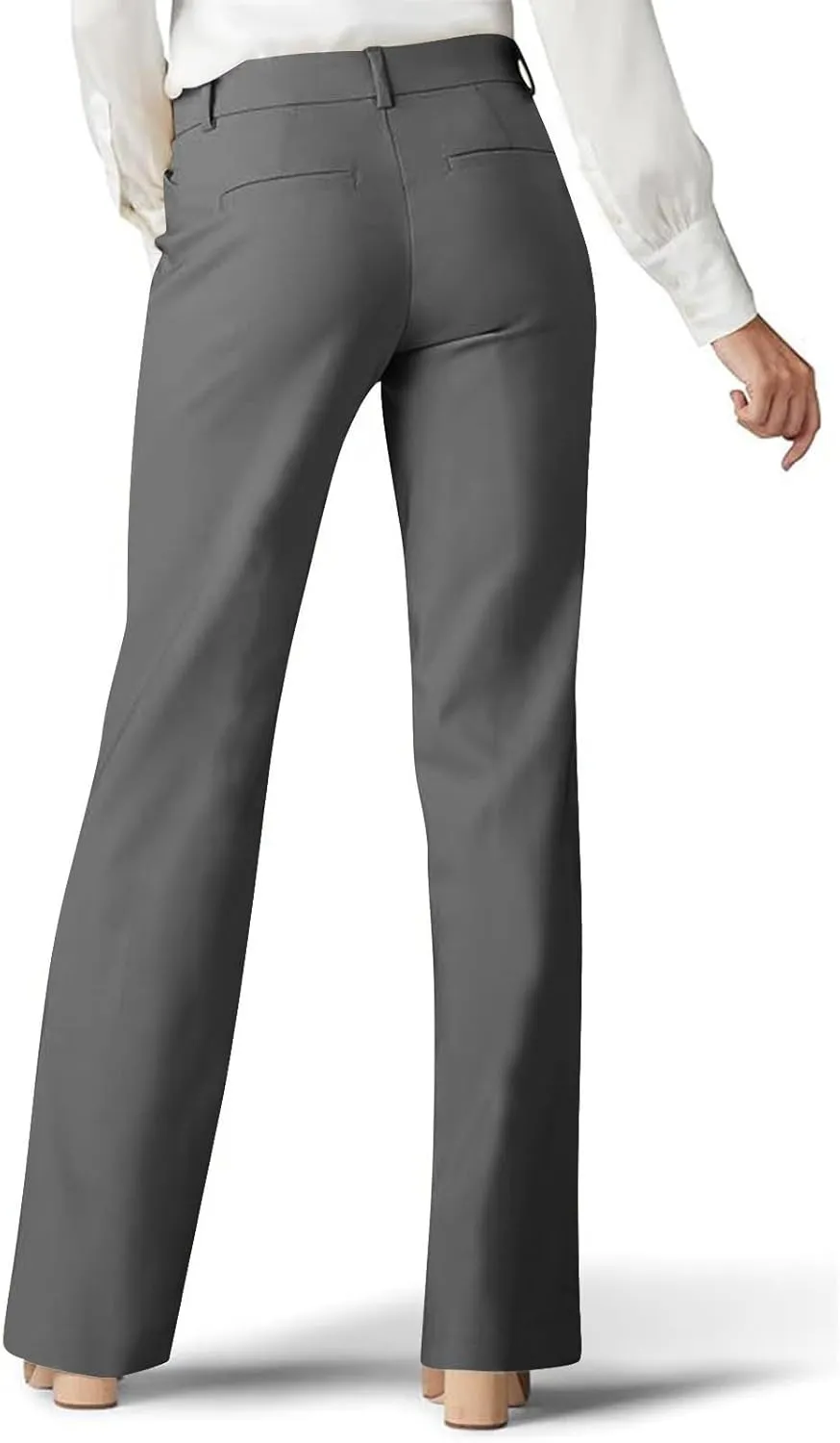 Cotton Linen High Waist Wide Leg Work Pants Slacks for Women Casual Grey Trousers with Pockets Comfortable Relaxed Fit