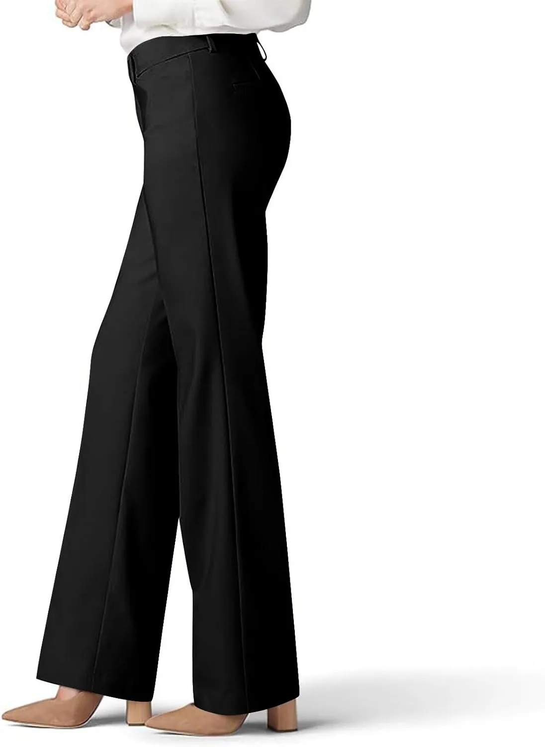 Cotton Linen High Waist Wide Leg Work Pants Slacks for Women Casual Grey Trousers with Pockets Comfortable Relaxed Fit