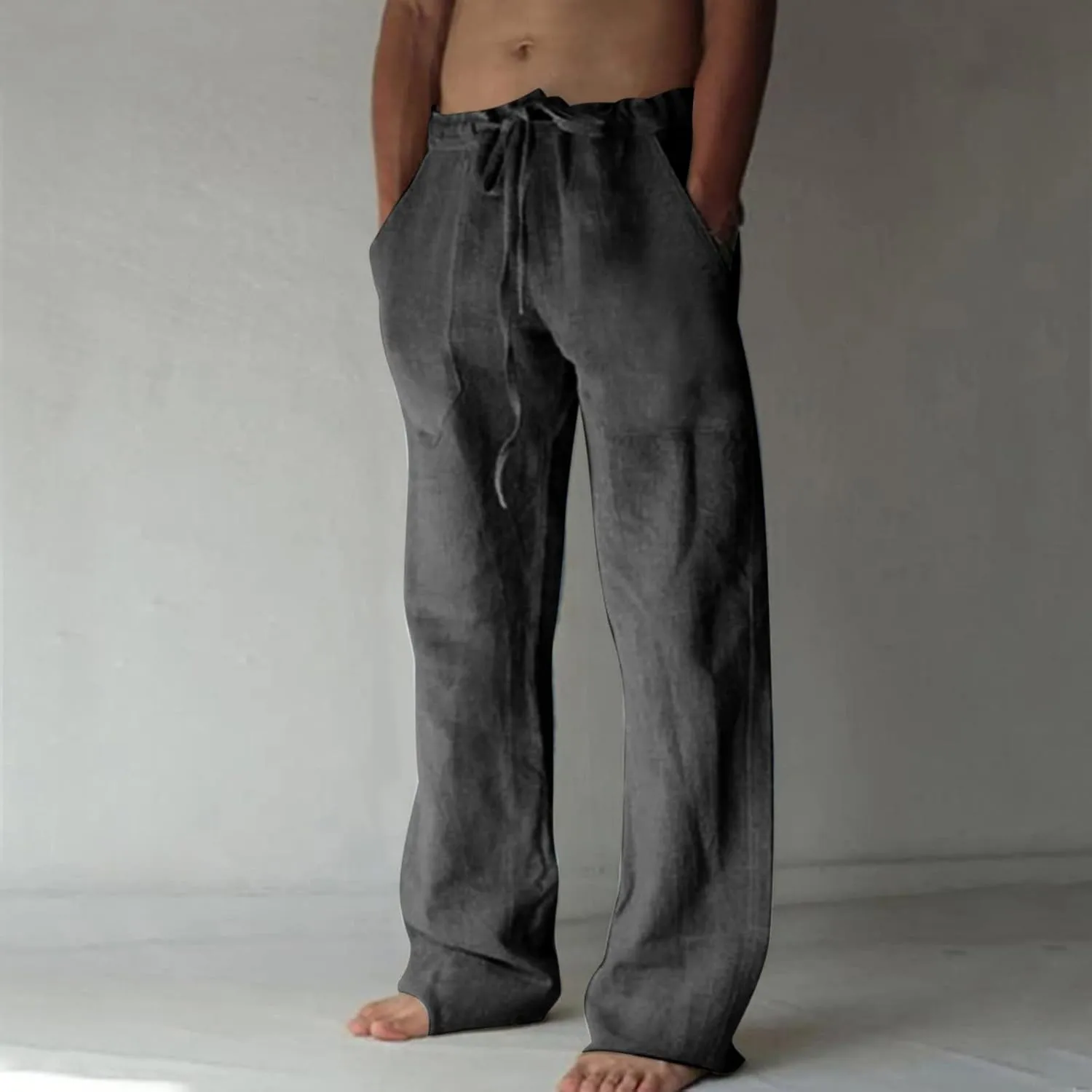 Cotton Linen Men's Linen Pants Drawstring Waist Comfortable Relaxed Breathable Casual Summer Beachwear Yoga Lounge
