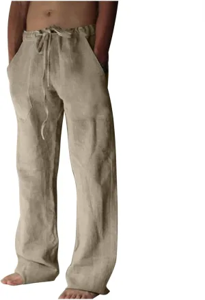 Cotton Linen Men's Linen Pants Drawstring Waist Comfortable Relaxed Breathable Casual Summer Beachwear Yoga Lounge