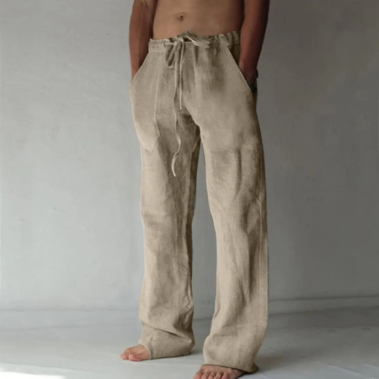 Cotton Linen Men's Linen Pants Drawstring Waist Comfortable Relaxed Breathable Casual Summer Beachwear Yoga Lounge