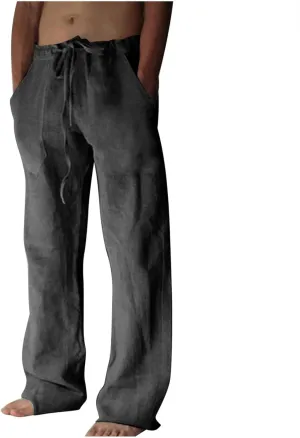 Cotton Linen Men's Linen Pants Drawstring Waist Comfortable Relaxed Breathable Casual Summer Beachwear Yoga Lounge