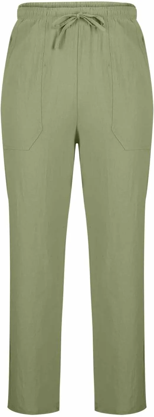 Cotton Linen Men's Wide Leg Linen Pants Elastic Waistband Comfortable Relax Fit Casual Beachwear Yoga Lounge