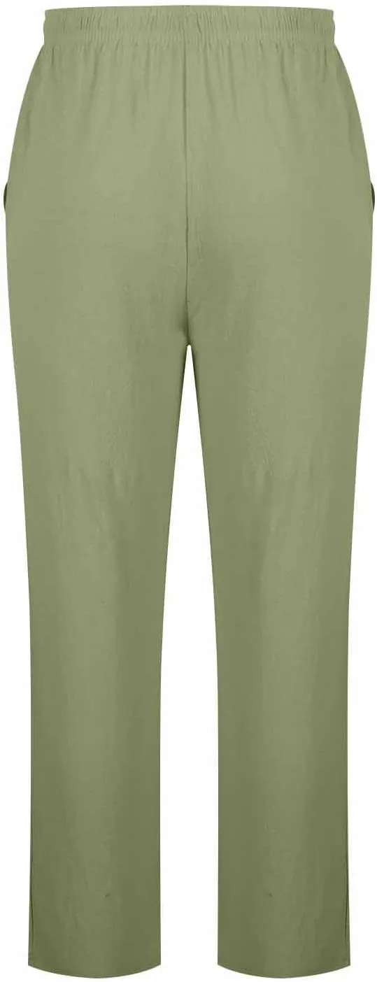 Cotton Linen Men's Wide Leg Linen Pants Elastic Waistband Comfortable Relax Fit Casual Beachwear Yoga Lounge