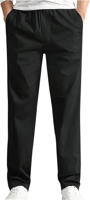 Cotton Men's Casual Chino Pants Elastic Relaxed Straight Leg Breathable Daily Travel Comfy Work Versatile Trousers