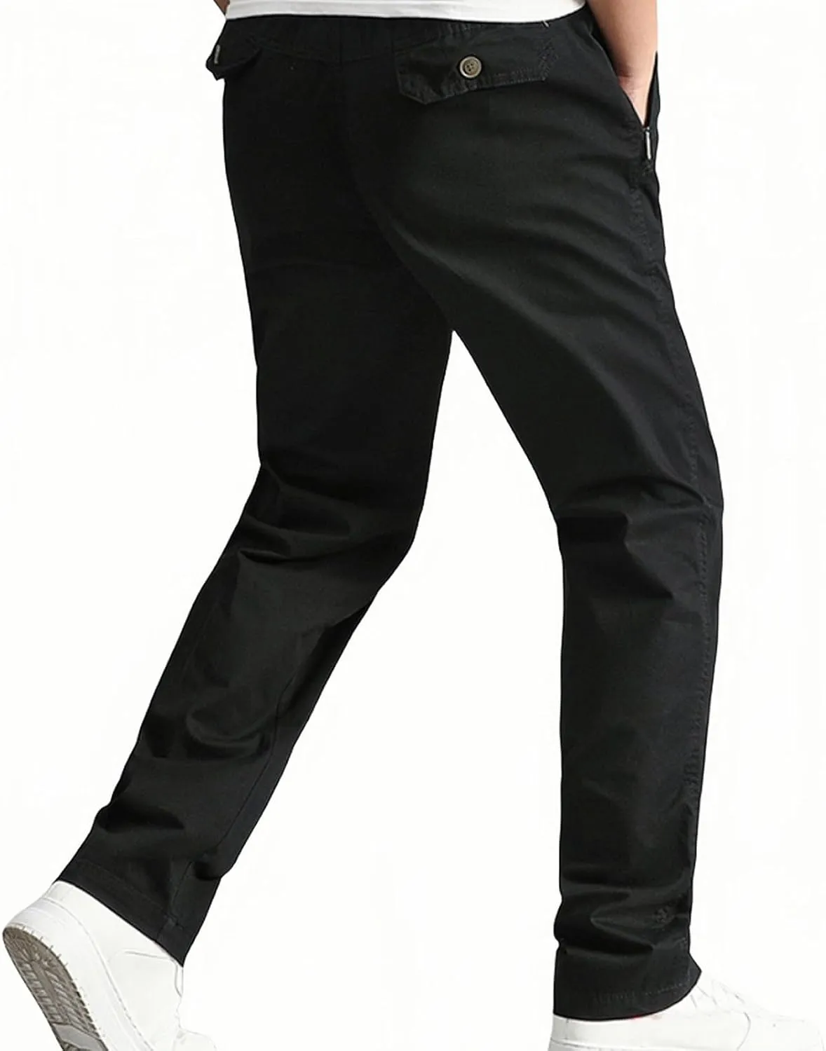 Cotton Men's Casual Chino Pants Elastic Relaxed Straight Leg Breathable Daily Travel Comfy Work Versatile Trousers