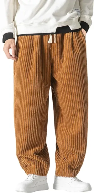 Cotton Men's Corduroy Pants Elastic Waistband Drawstring Relax Fit Comfortable Casual Lounge Daily Vintage Style