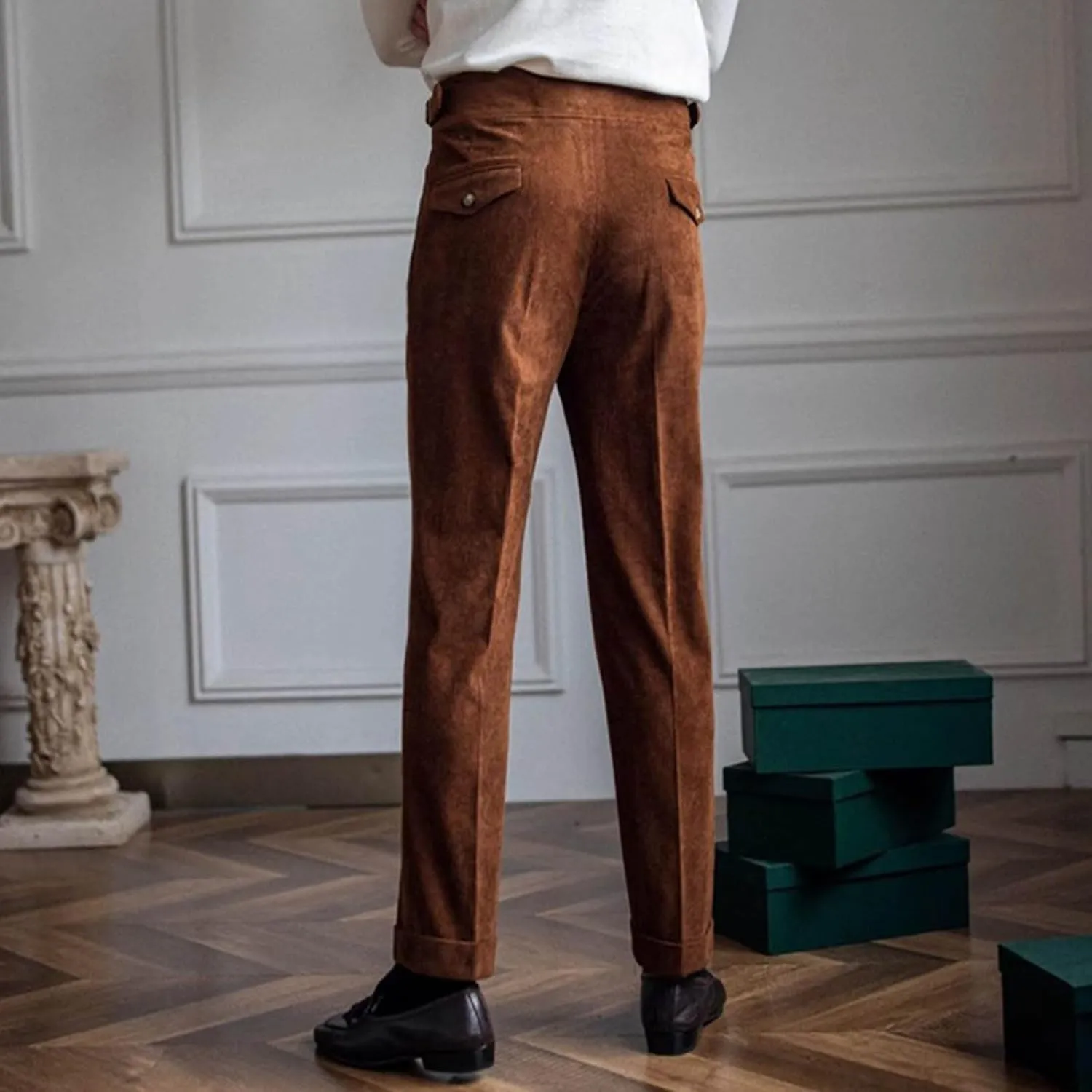 Cotton Straight Leg Dress Pants Men High Waist Business Formal Slim Pleats Comfortable Elegant Tailored Daily Office