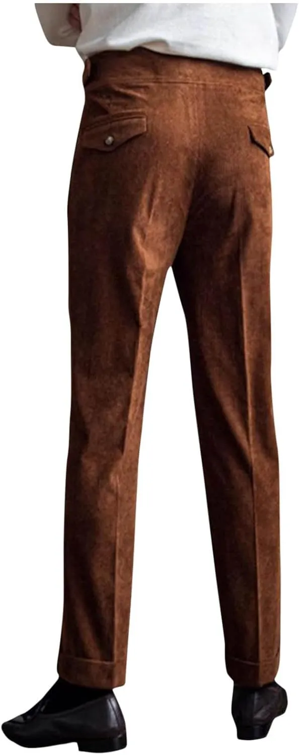 Cotton Straight Leg Dress Pants Men High Waist Business Formal Slim Pleats Comfortable Elegant Tailored Daily Office