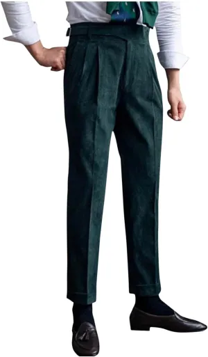 Cotton Straight Leg Dress Pants Men High Waist Business Formal Slim Pleats Comfortable Elegant Tailored Daily Office