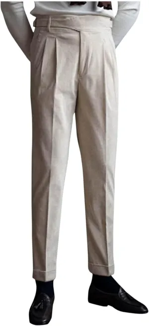 Cotton Straight Leg Dress Pants Men High Waist Business Formal Slim Pleats Comfortable Elegant Tailored Daily Office
