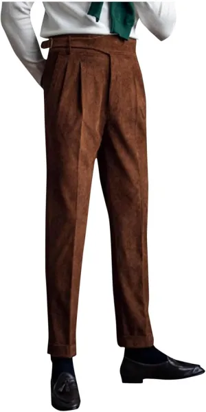 Cotton Straight Leg Dress Pants Men High Waist Business Formal Slim Pleats Comfortable Elegant Tailored Daily Office