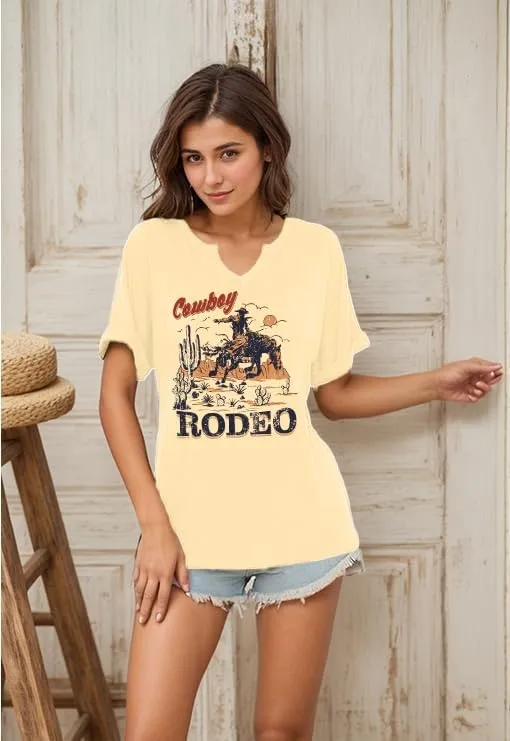 Cowgirl Outfits for Women V Neck Rodeo Western Shirts Cowboy Graphic Tees Country Music Nashville Tops