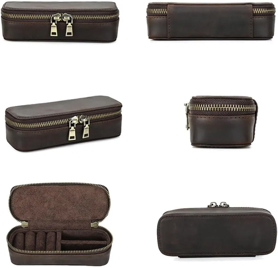 Crazy Horse Leather Cufflink Box for Men Travel Jewelry Storage Case Small Jewelry Organizer Padded Tray for Cufflinks Rings Earrings Studs