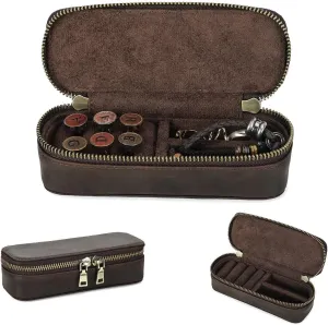 Crazy Horse Leather Cufflink Box for Men Travel Jewelry Storage Case Small Jewelry Organizer Padded Tray for Cufflinks Rings Earrings Studs