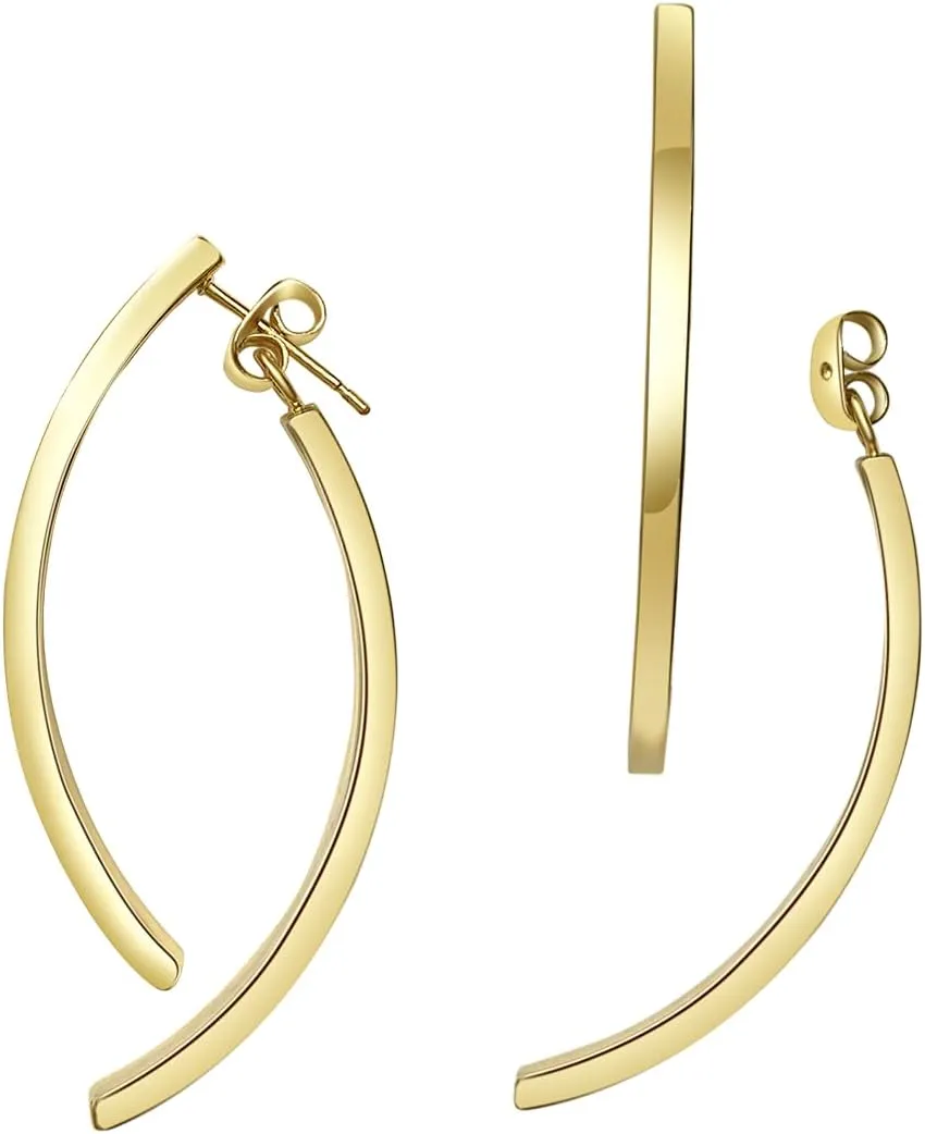 Cross Curved Drop Earrings - Long Bar Stick Dangle Earrings for Women
