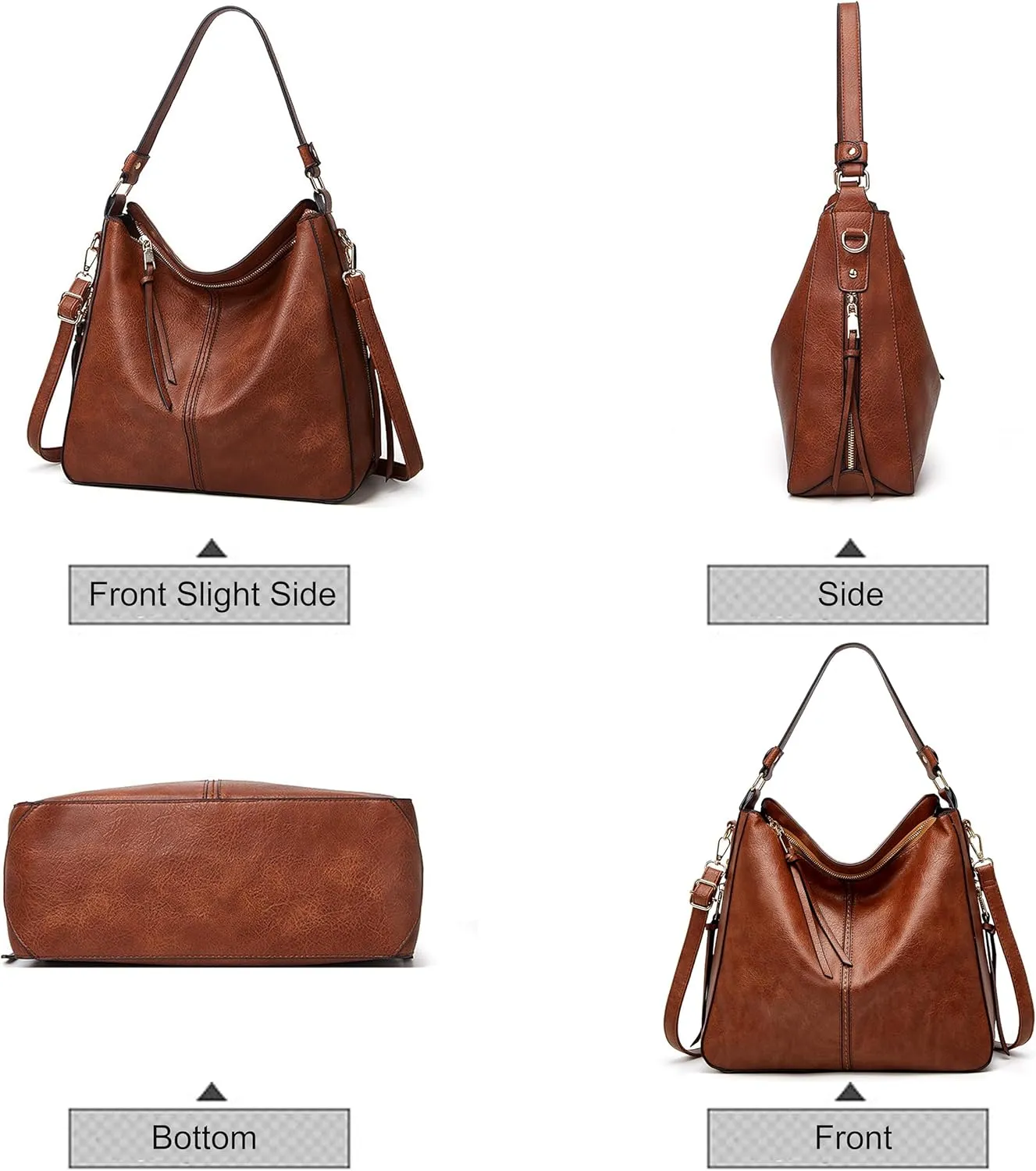 Crossbody Bag Women's Design Leather Hobo Handbag Vintage Large Shoulder Bag Bucket Bag with Clutch