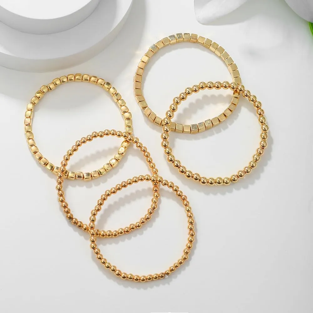 CSIYANJRY99 Silver Beaded Bracelets for Women Gold Stackable Stretch Bead Bracelet Set Beads Bracelet Stack Pack Hand Jewelry