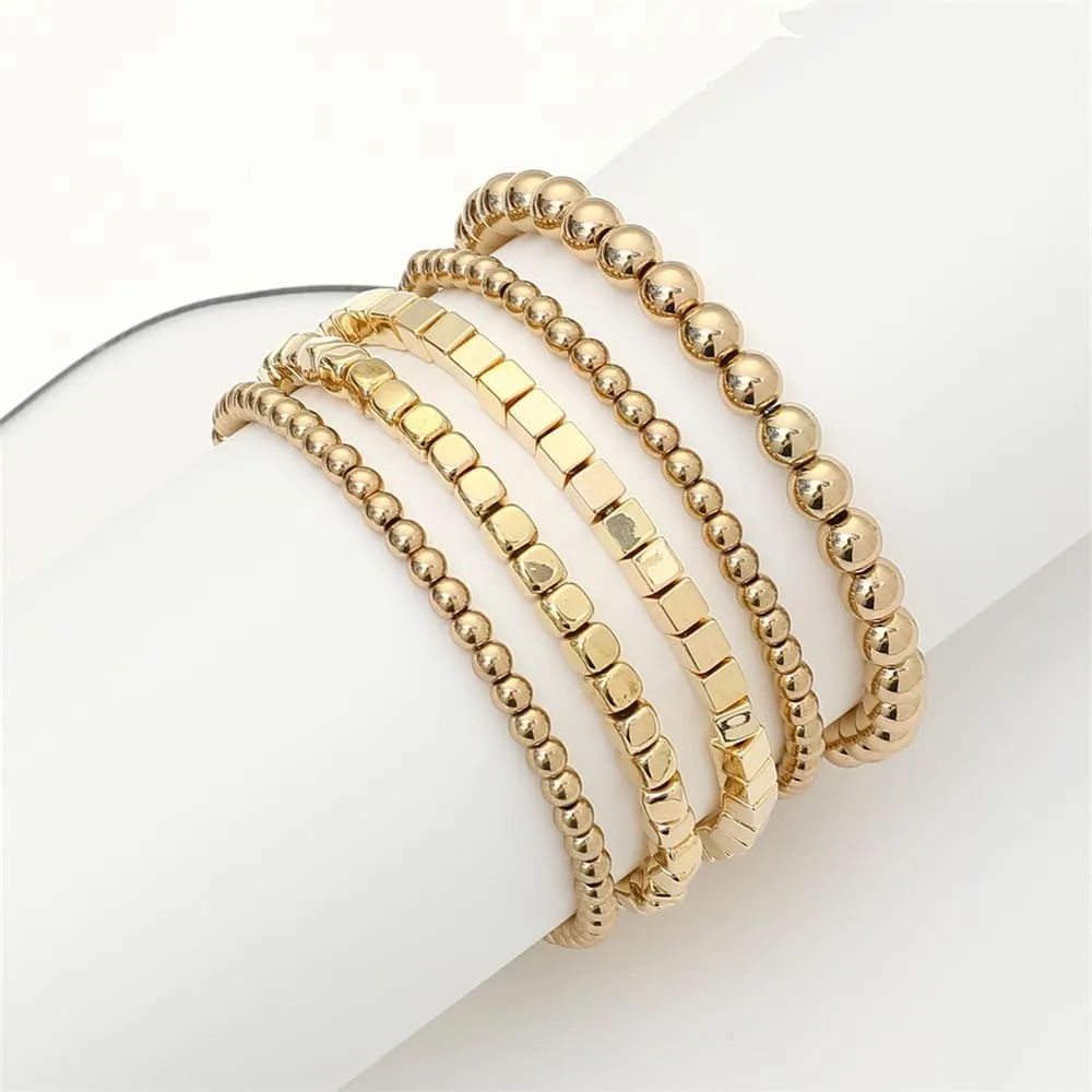 CSIYANJRY99 Silver Beaded Bracelets for Women Gold Stackable Stretch Bead Bracelet Set Beads Bracelet Stack Pack Hand Jewelry