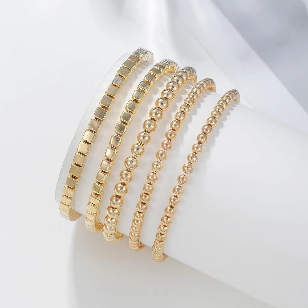 CSIYANJRY99 Silver Beaded Bracelets for Women Gold Stackable Stretch Bead Bracelet Set Beads Bracelet Stack Pack Hand Jewelry